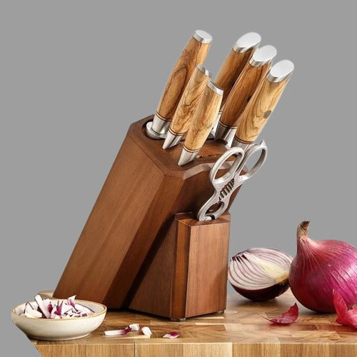 Acacia Wood Knife Block – 8-Slot Kitchen Knife Holder Storage Organizer for Cutlery & Cooking Tools