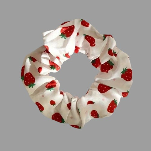 Boho Fruit Print Fabric Scrunchies Set Elegant Hair Accessories 3pcs