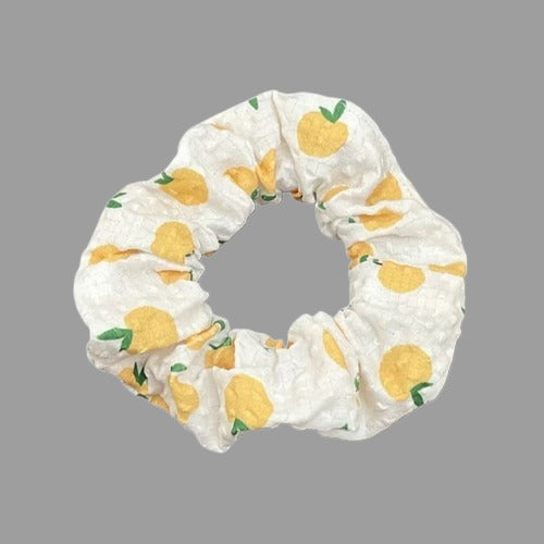 Boho Fruit Print Fabric Scrunchies Set Elegant Hair Accessories 3pcs