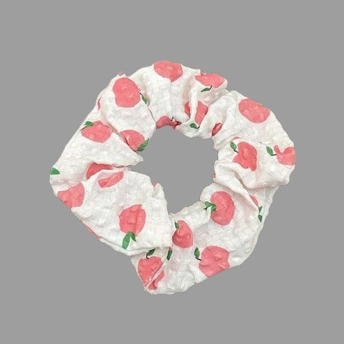 Boho Fruit Print Fabric Scrunchies Set Elegant Hair Accessories 3pcs