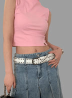 Womens Black Rivet Jeans Belt Fashion Personality Style