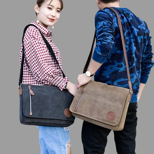 Canvas Shoulder Bags for Men Large Retro Satchels Unisex Messenger Bags Crossbody Travel Envelope Briefcase